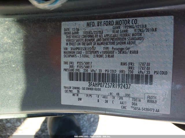 Продаж на аукціоні авто 2007 Ford Fusion Se, vin: 3FAHP07Z57R192437, номер лоту: 44951083