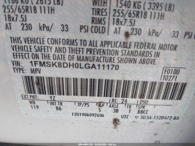 Продажа на аукционе авто 2020 Ford Explorer Xlt, vin: 1FMSK8DH0LGA11170, номер лота: 44951103