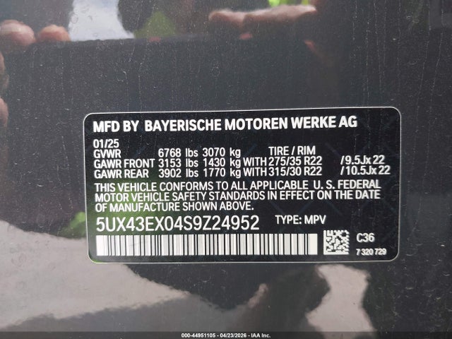 Продаж на аукціоні авто 2025 Bmw X6 M60i, vin: 5UX43EX04S9Z24952, номер лоту: 44951105