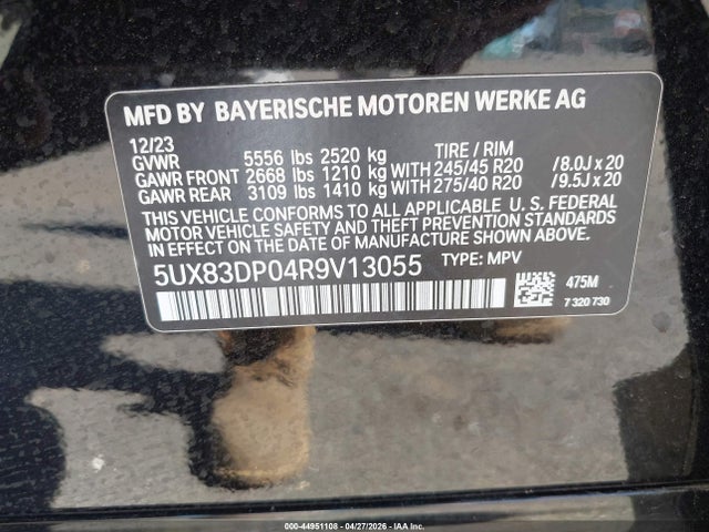 44951108 :رقم المزاد ، 5UX83DP04R9V13055 vin ، 2024 Bmw X3 M40i مزاد بيع