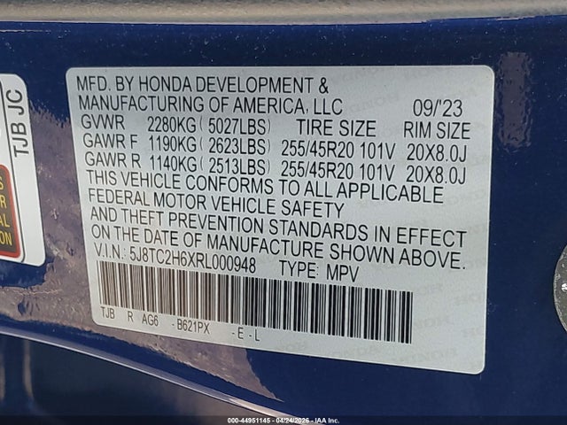 2024 Acura Rdx A-spec Package მანქანა იყიდება აუქციონზე, vin: 5J8TC2H6XRL000948, აუქციონის ნომერი: 44951145