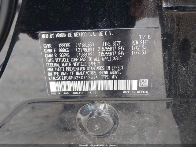 Aukcja sprzedaży 2019 Honda Hr-v Lx, vin: 3CZRU6H32KG712614, numer aukcji: 44951158
