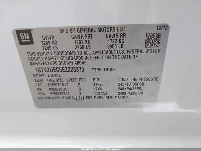 Продаж на аукціоні авто 2014 Gmc Sierra K1500 Sle, vin: 1GTV2UEC5EZ223373, номер лоту: 44951172