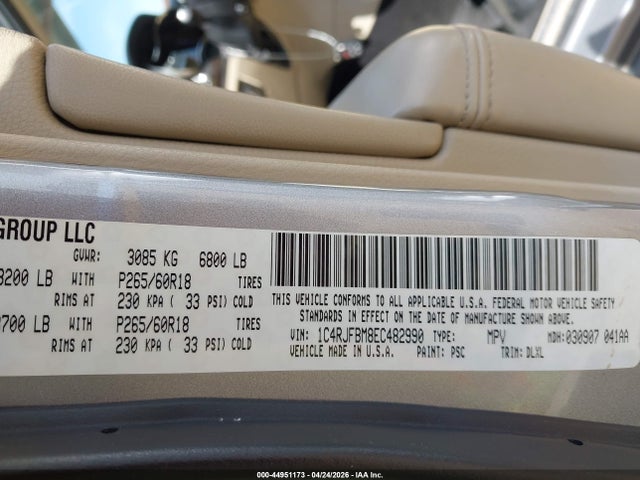 44951173 :رقم المزاد ، 1C4RJFBM8EC482990 vin ، 2014 Jeep Grand Cherokee Limited مزاد بيع