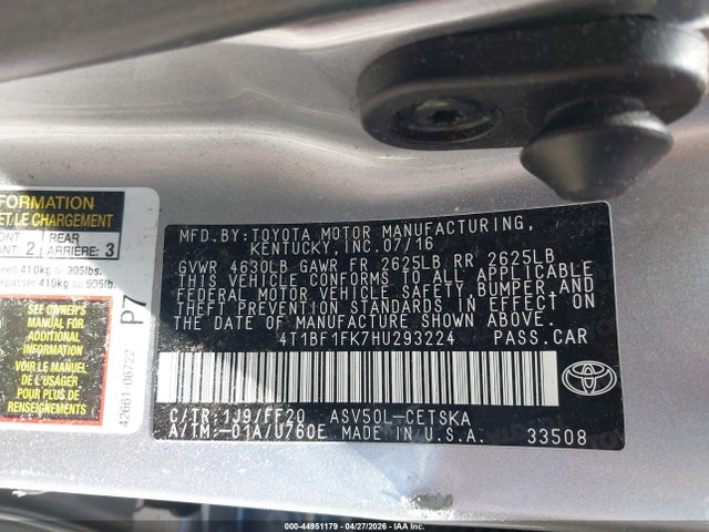 Продажа на аукционе авто 2017 Toyota Camry Se, vin: 4T1BF1FK7HU293224, номер лота: 44951179
