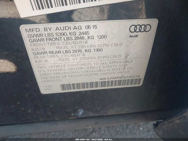 Aukcja sprzedaży 2015 Audi Q5 2.0t Premium, vin: WA1LFAFPXFA145274, numer aukcji: 44951184