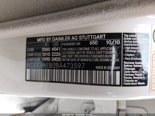 44951192 :رقم المزاد ، WDDGF5EB2BA473597 vin ، 2011 Mercedes-benz C 300 Luxury/sport مزاد بيع