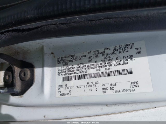 Aukcja sprzedaży 2012 Ford E-250 Commercial, vin: 1FTNS2EW6CDA03913, numer aukcji: 44951212