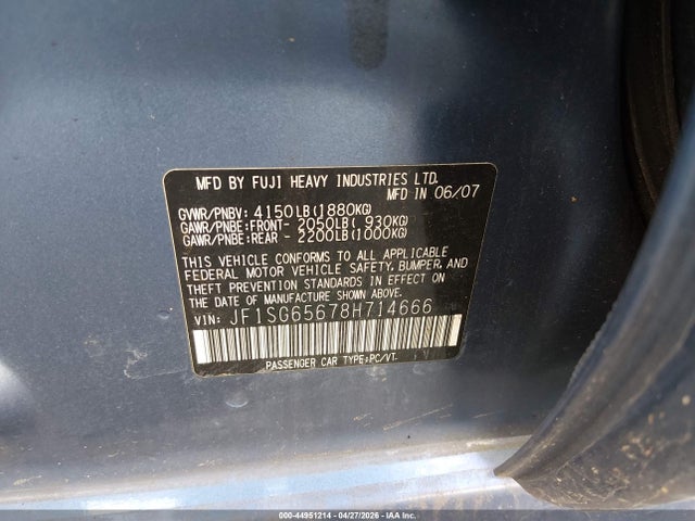 Продаж на аукціоні авто 2008 Subaru Forester 2.5x, vin: JF1SG65678H714666, номер лоту: 44951214