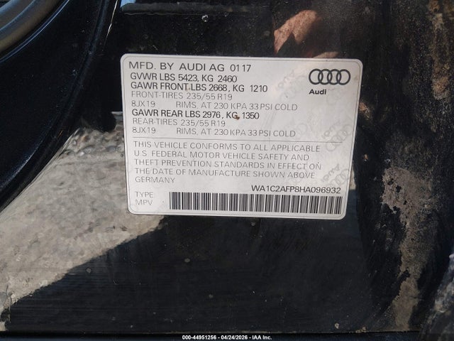 Aukcja sprzedaży 2017 Audi Q5 2.0t Premium, vin: WA1C2AFP8HA096932, numer aukcji: 44951256