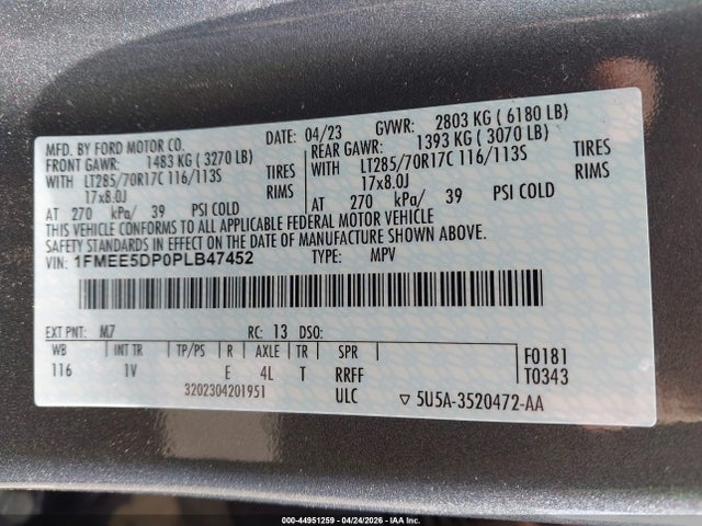 2023 Ford Bronco Badlands მანქანა იყიდება აუქციონზე, vin: 1FMEE5DP0PLB47452, აუქციონის ნომერი: 44951259