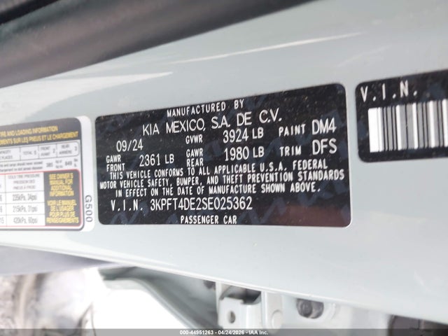 44951263 :رقم المزاد ، 3KPFT4DE2SE025362 vin ، 2025 Kia K4 Lxs مزاد بيع