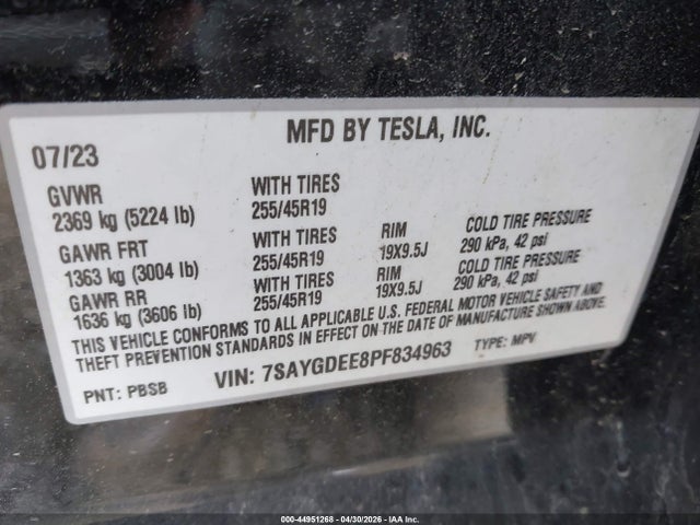 Aukcja sprzedaży 2023 Tesla Model Y Awd/long Range Dual Motor All-wheel Drive, vin: 7SAYGDEE8PF834963, numer aukcji: 44951268