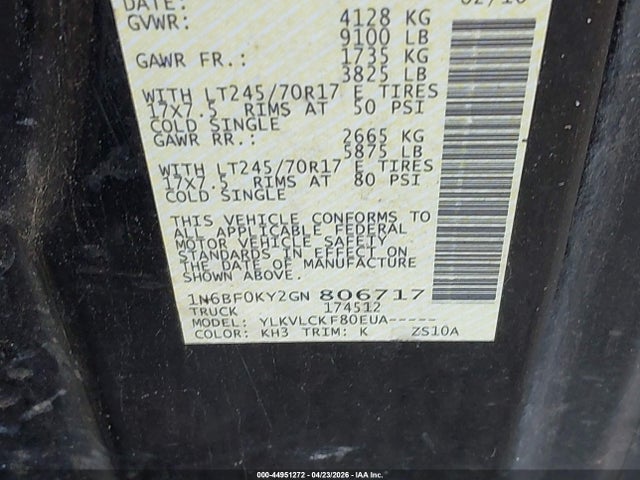 Aukcja sprzedaży 2016 Nissan Nv Cargo Nv2500 Hd S V6, vin: 1N6BF0KY2GN806717, numer aukcji: 44951272