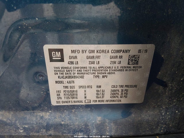 Auction sale of the 2019 Buick Encore Fwd Preferred, vin: KL4CJASB5KB942402, lot number: 44951282