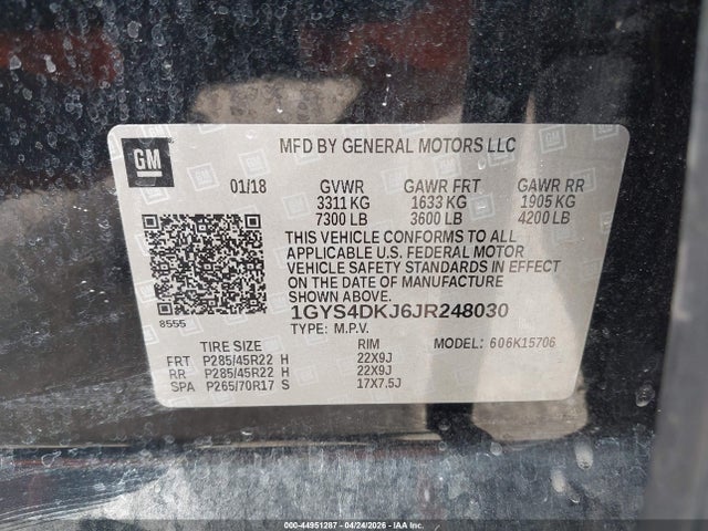 2018 Cadillac Escalade Platinum მანქანა იყიდება აუქციონზე, vin: 1GYS4DKJ6JR248030, აუქციონის ნომერი: 44951287