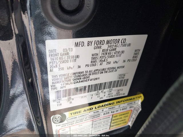 44951293 :رقم المزاد ، 1FMJU2A54DEF41281 vin ، 2013 Ford Expedition Limited مزاد بيع