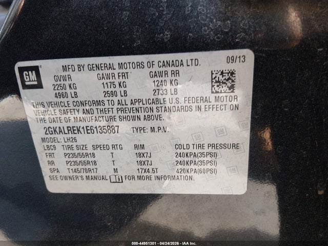 Aukcja sprzedaży 2014 Gmc Terrain Sle-2, vin: 2GKALREK1E6135887, numer aukcji: 44951301