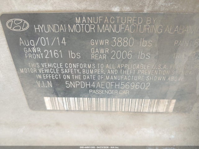 Aukcja sprzedaży 2015 Hyundai Elantra Se, vin: 5NPDH4AE0FH569602, numer aukcji: 44951305