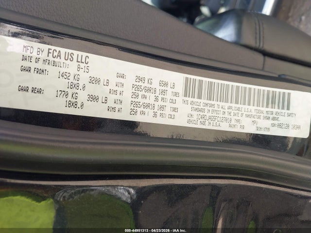 Продажа на аукционе авто 2015 Dodge Durango Sxt, vin: 1C4RDJAG5FC127010, номер лота: 44951313