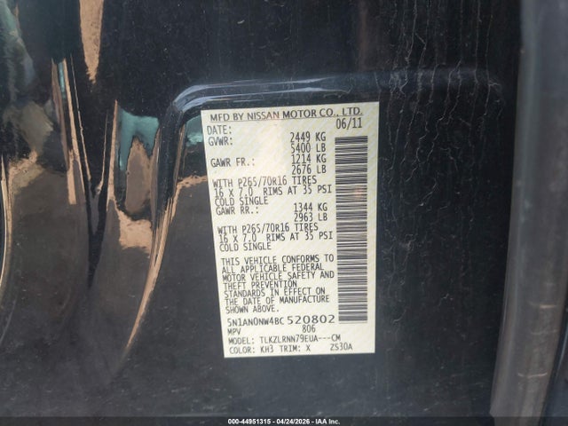 Продаж на аукціоні авто 2011 Nissan Xterra S, vin: 5N1AN0NW4BC520802, номер лоту: 44951315