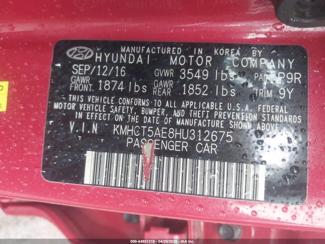 Aukcja sprzedaży 2017 Hyundai Accent Se, vin: KMHCT5AE8HU312675, numer aukcji: 44951318