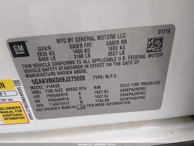 2014 Buick Enclave Leather მანქანა იყიდება აუქციონზე, vin: 5GAKVBKD8EJ275608, აუქციონის ნომერი: 44951327