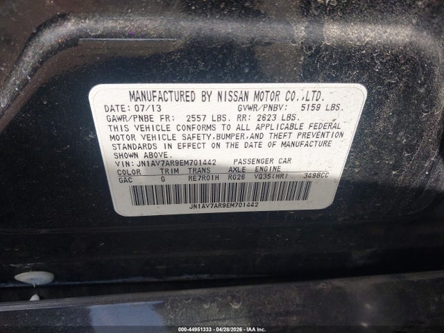 Aukcja sprzedaży 2014 Infiniti Q50 Hybrid Premium, vin: JN1AV7AR9EM701442, numer aukcji: 44951333