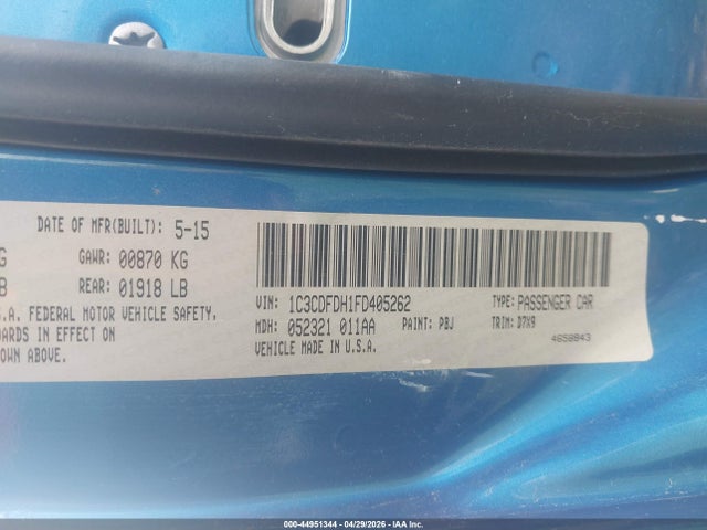 Продаж на аукціоні авто 2015 Dodge Dart Aero, vin: 1C3CDFDH1FD405262, номер лоту: 44951344