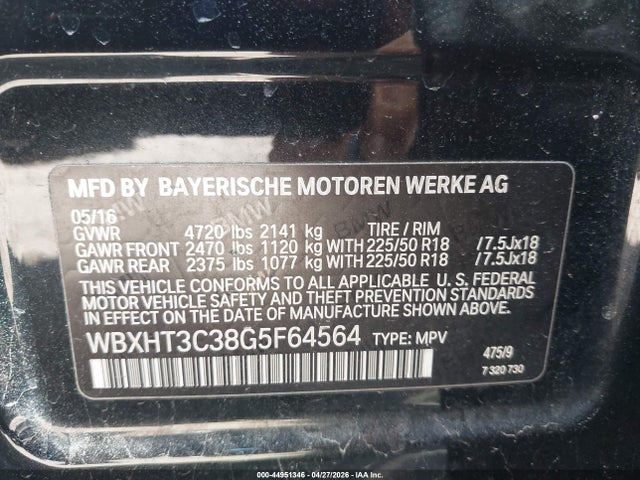 Продажа на аукционе авто 2016 Bmw X1 Xdrive28i, vin: WBXHT3C38G5F64564, номер лота: 44951346