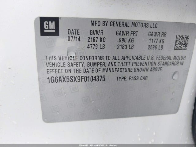 Продажа на аукционе авто 2015 Cadillac Cts Luxury, vin: 1G6AX5SX9F0104375, номер лота: 44951369