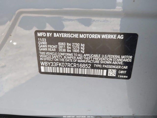 Aukcja sprzedaży 2024 Bmw I5 Edrive40, vin: WBY33FK07RCR16852, numer aukcji: 44951397