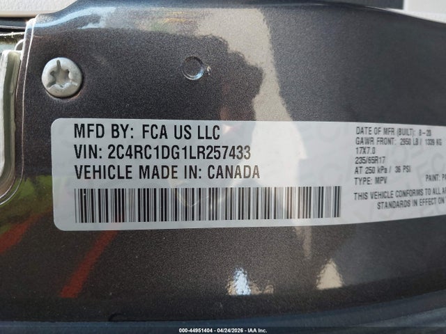 Продажа на аукционе авто 2020 Chrysler Voyager Lxi, vin: 2C4RC1DG1LR257433, номер лота: 44951404
