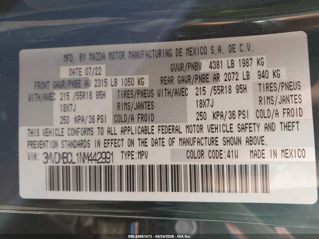Aukcja sprzedaży 2022 Mazda Cx-30 Preferred, vin: 3MVDMBCL1NM442991, numer aukcji: 44951413