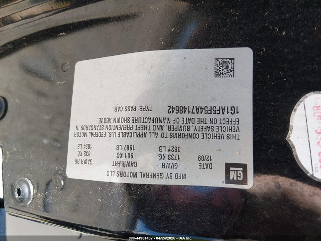 Продаж на аукціоні авто 2010 Chevrolet Cobalt Lt, vin: 1G1AF5F54A7148642, номер лоту: 44951437