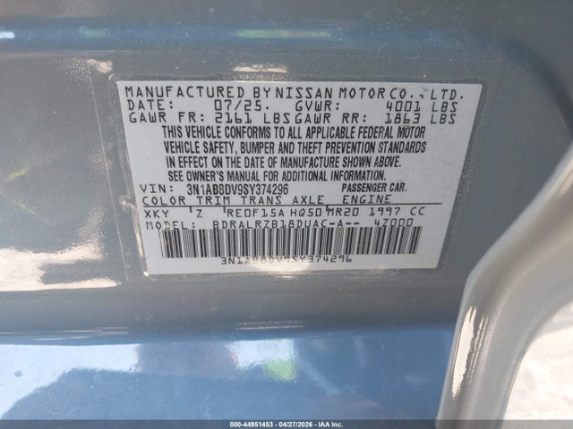Aukcja sprzedaży 2025 Nissan Sentra Sr, vin: 3N1AB8DV9SY374296, numer aukcji: 44951453