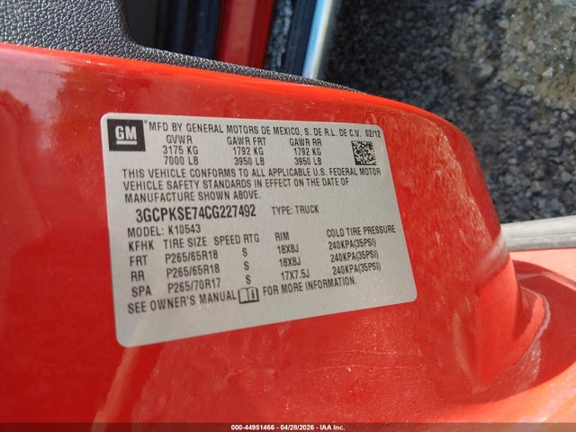 Aukcja sprzedaży 2012 Chevrolet Silverado 1500 Lt, vin: 3GCPKSE74CG227492, numer aukcji: 44951466