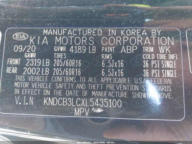 Aukcja sprzedaży 2020 Kia Niro Lxs, vin: KNDCB3LCXL5435100, numer aukcji: 44951471