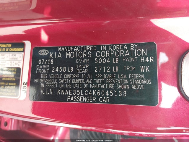 44951473 :رقم المزاد ، KNAE35LC4K6045133 vin ، 2019 Kia Stinger Gt مزاد بيع