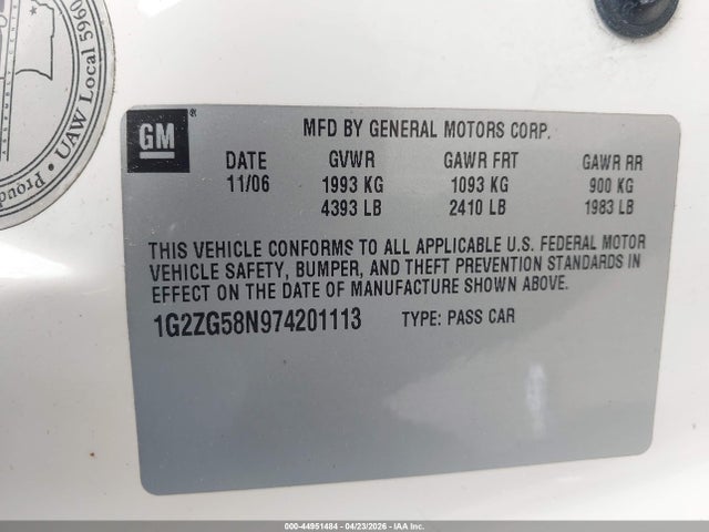 Продаж на аукціоні авто 2007 Pontiac G6, vin: 1G2ZG58N974201113, номер лоту: 44951484