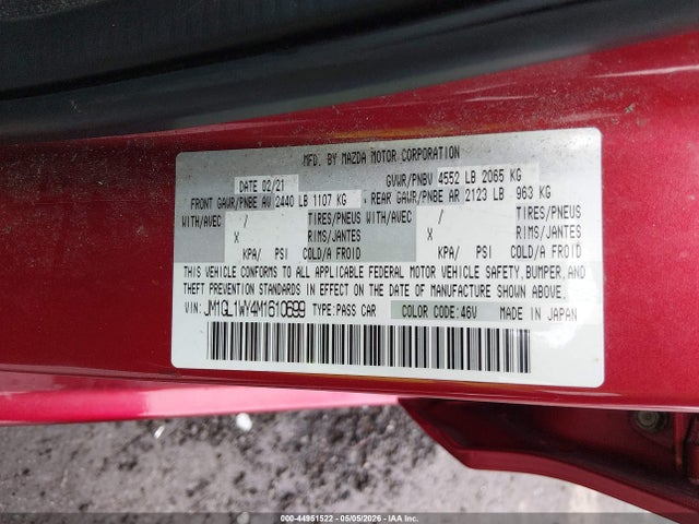 Aukcja sprzedaży 2021 Mazda Mazda6 Grand Touring Reserve, vin: JM1GL1WY4M1610699, numer aukcji: 44951522