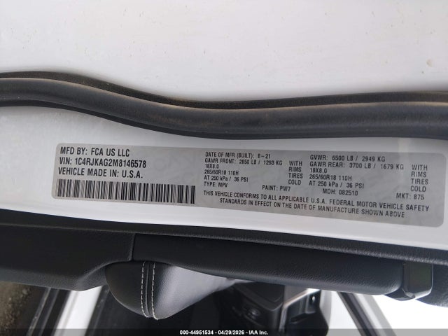 2021 Jeep Grand Cherokee L Laredo 4x4 მანქანა იყიდება აუქციონზე, vin: 1C4RJKAG2M8146578, აუქციონის ნომერი: 44951534