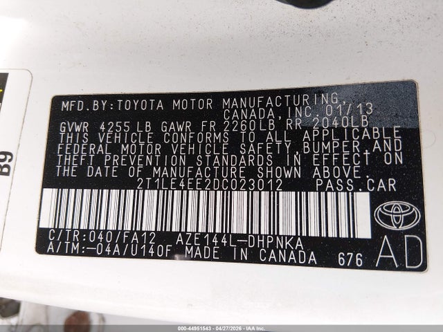 Aukcja sprzedaży 2013 Toyota Matrix S, vin: 2T1LE4EE2DC023012, numer aukcji: 44951543