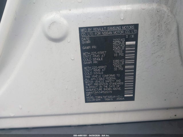 Aukcja sprzedaży 2017 Nissan Rogue Sv, vin: KNMAT2MV1HP521079, numer aukcji: 44951551