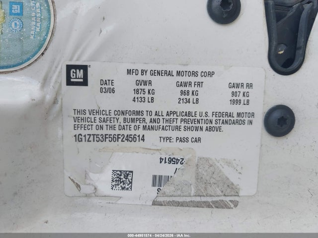 Продаж на аукціоні авто 2006 Chevrolet Malibu Lt, vin: 1G1ZT53F56F245614, номер лоту: 44951574