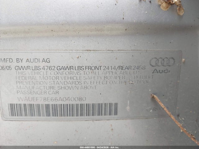 44951595 :رقم المزاد ، WAUEF78E66A040080 vin ، 2006 Audi A4 2.0t مزاد بيع