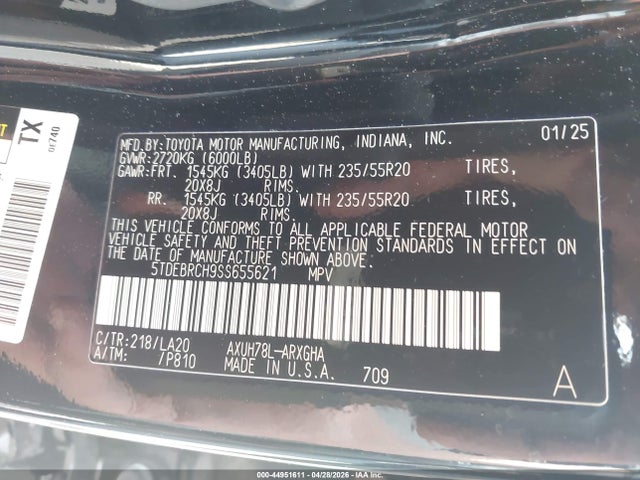 2025 Toyota Highlander Hybrid Platinum მანქანა იყიდება აუქციონზე, vin: 5TDEBRCH9SS655621, აუქციონის ნომერი: 44951611