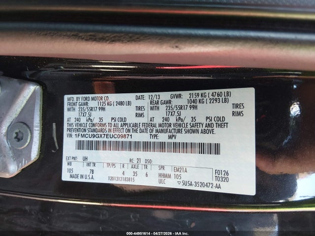 Aukcja sprzedaży 2014 Ford Escape Se, vin: 1FMCU9GX7EUC09871, numer aukcji: 44951614