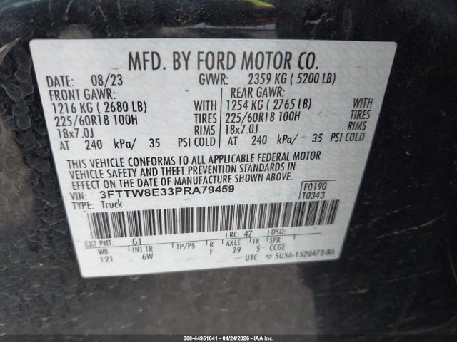 44951641 :رقم المزاد ، 3FTTW8E33PRA79459 vin ، 2023 Ford Maverick Lariat مزاد بيع