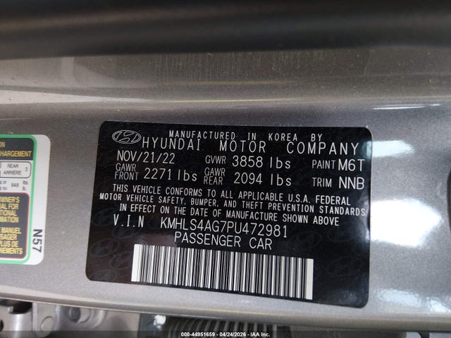 Продаж на аукціоні авто 2023 Hyundai Elantra Sel, vin: KMHLS4AG7PU472981, номер лоту: 44951659